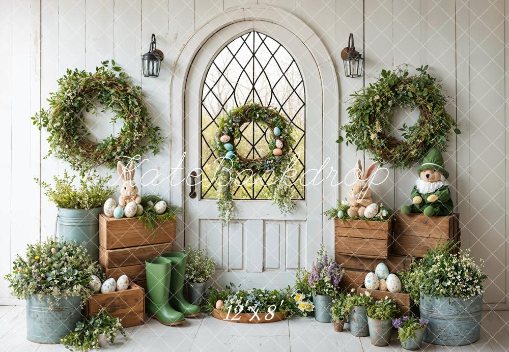 Kate Easter Bunny Spring Wreath Rustic Backdrop Designed by Emetselch