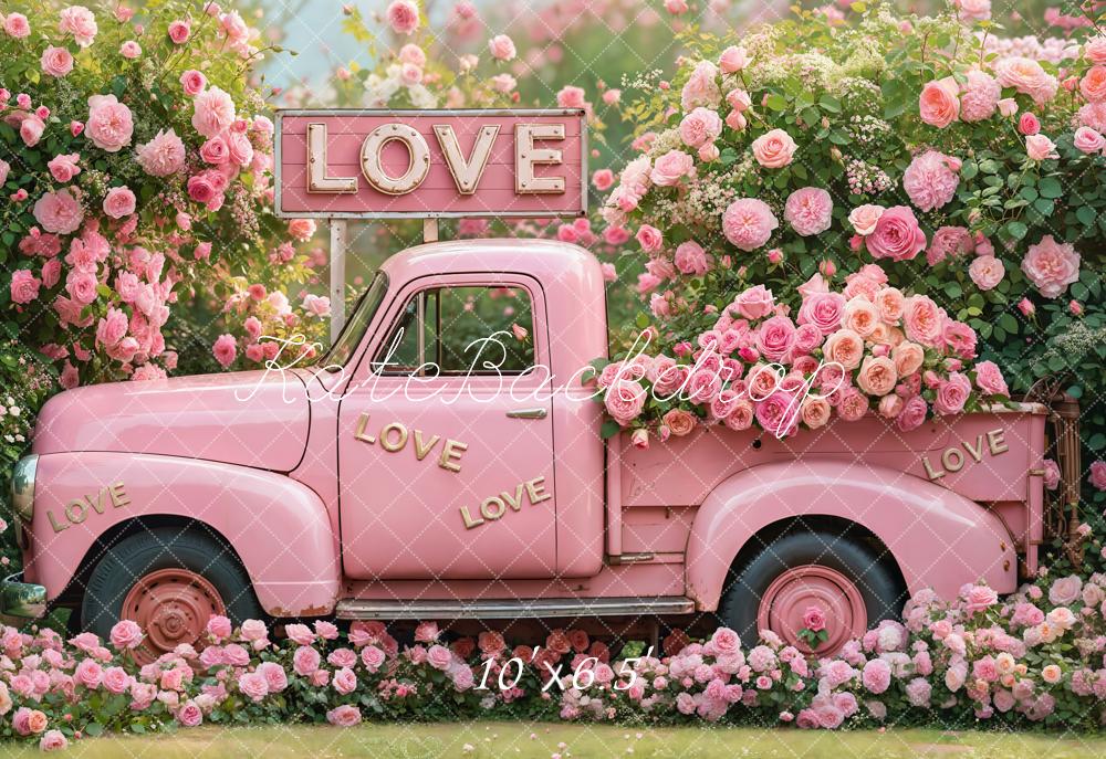 Kate Valentine Pink Truck Love Roses Backdrop Designed by Emetselch