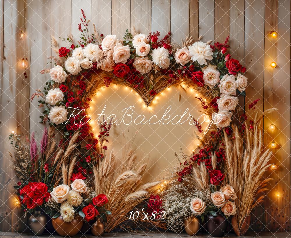 Kate Valentine Boho Floral Heart Lights Backdrop Designed by Emetselch