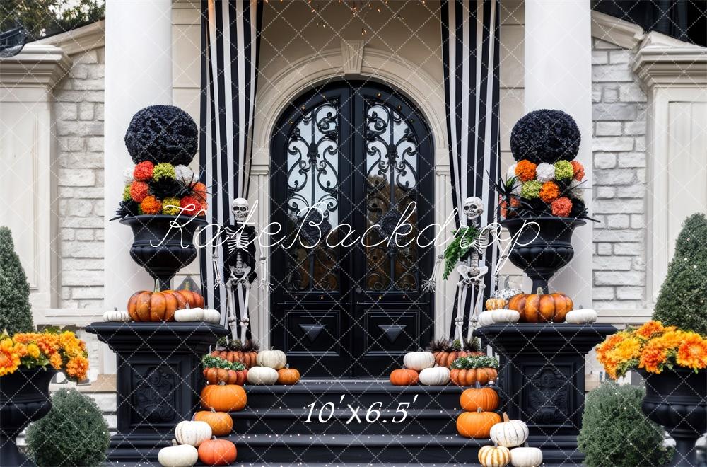 Kate Halloween Skeleton Pumpkin Front Door Backdrop Designed by Mini MakeBelieve