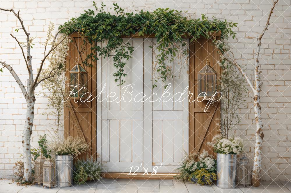 Kate Spring Rustic Door Greenery Tree Backdrop Designed by Emetselch