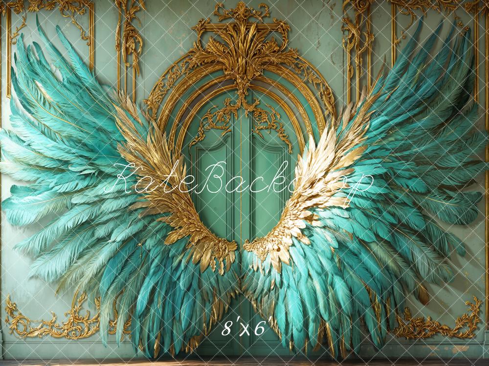 Kate Elegant Vintage Turquoise Feather Wings Backdrop Designed by Emetselch