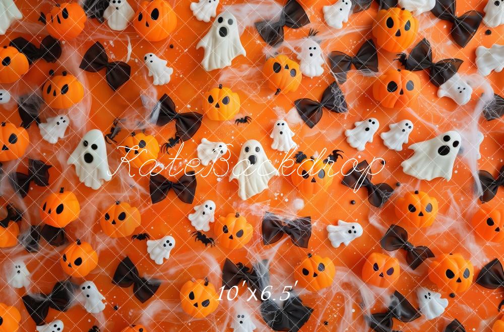 Kate Halloween Orange Pumpkins And Ghosts Backdrop Designed by Patty Robert