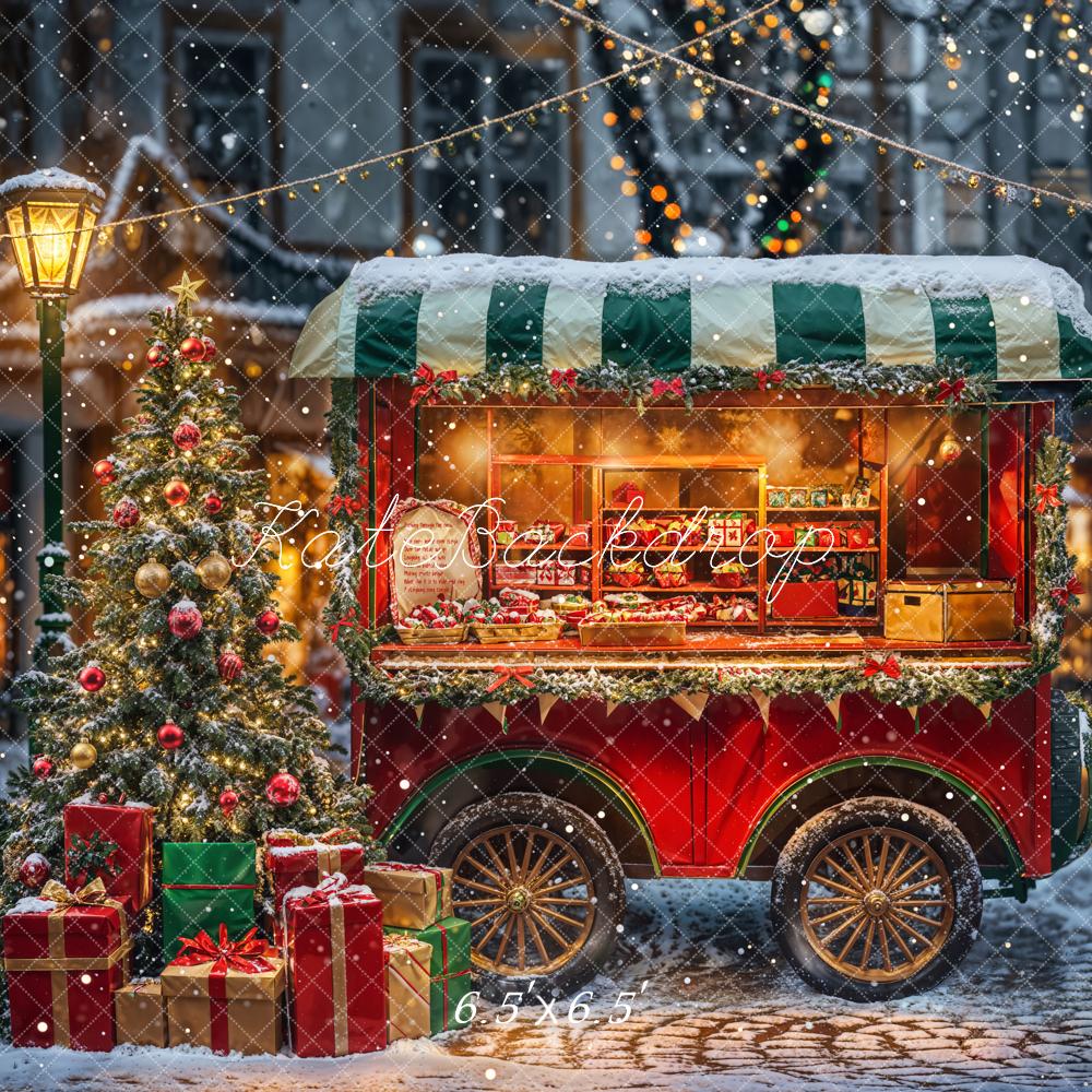 Kate Winter Christmas Night Street Food Truck Backdrop Designed by Emetselch