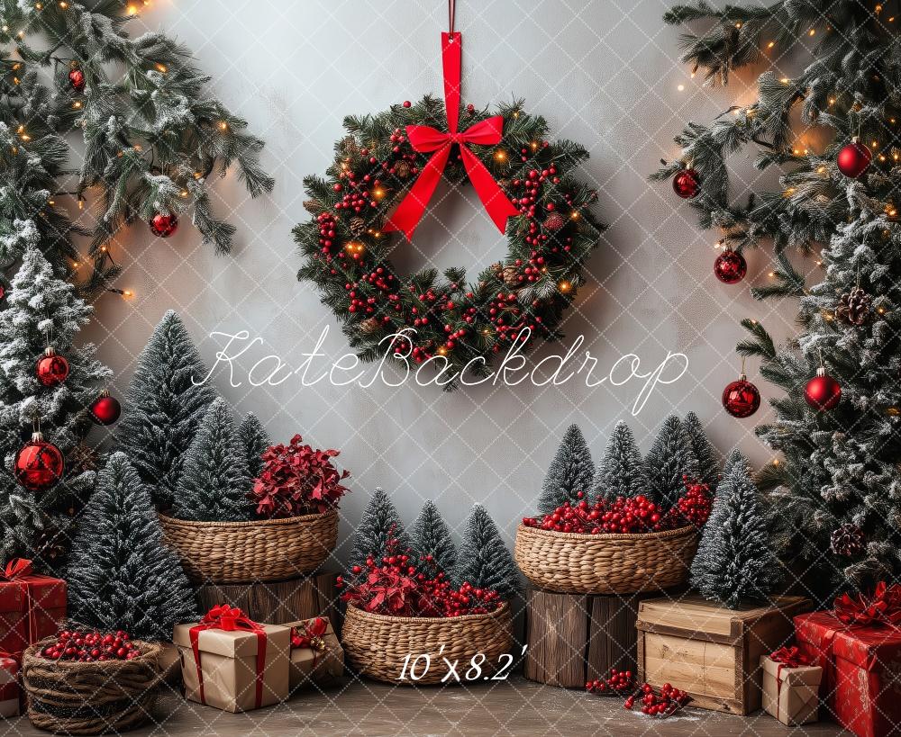 Kate Christmas Holly Wreath Trees Backdrop Designed by Patty Roberts