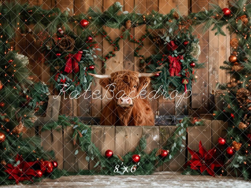 Christmas Cow Pine Wreath Foto Achtergrond Designed by Patty Roberts