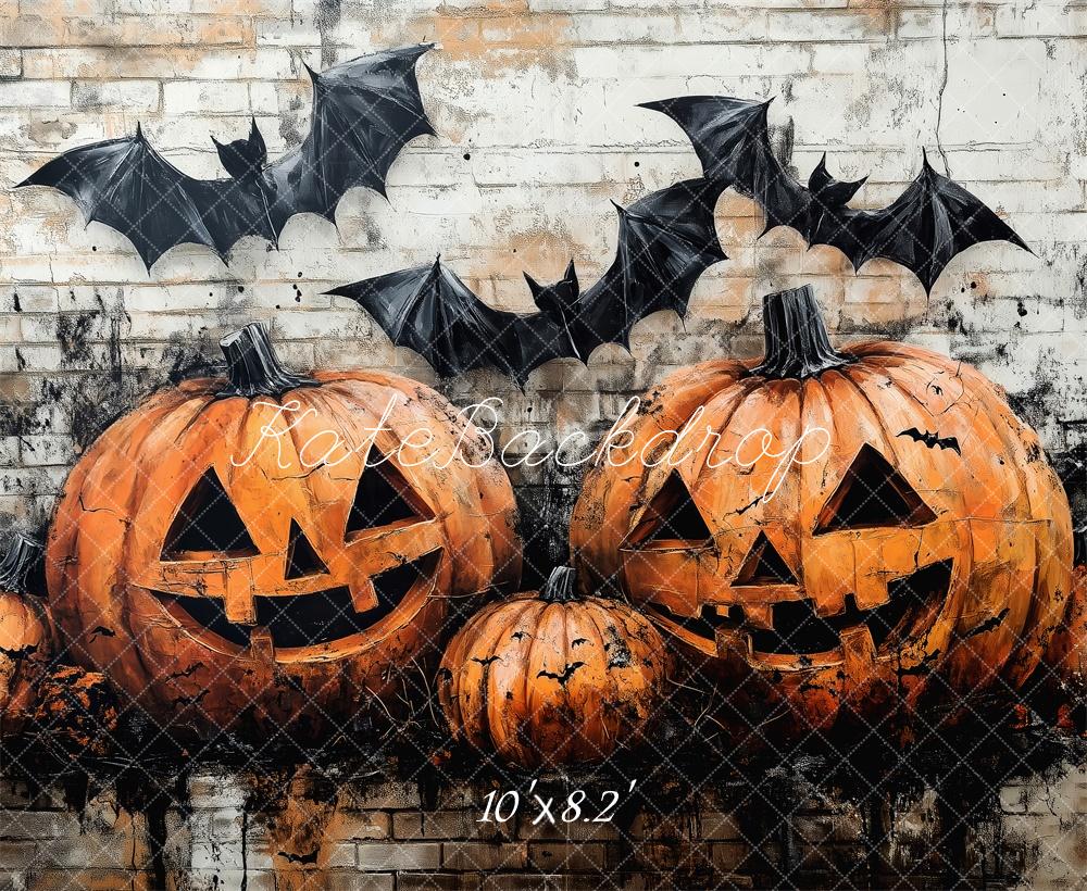 Kate Halloween Pumpkin Bat Brick Wall Backdrop Designed by Patty Roberts