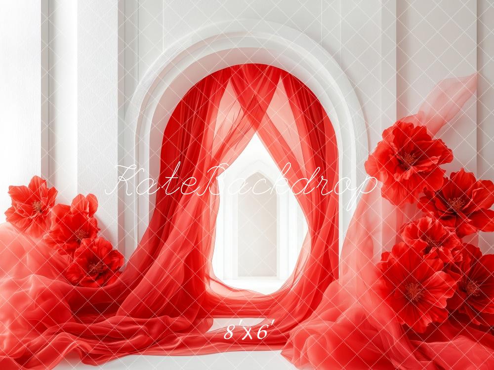 Kate Valentine Red Draped Arch Floral Backdrop Designed by Patty Roberts