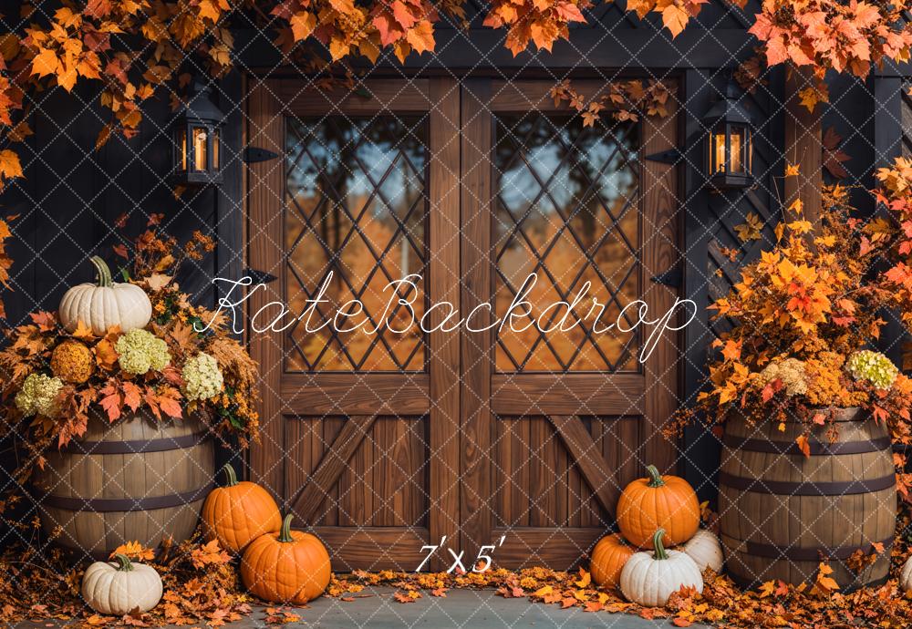 Kate Fall Pumpkins Wooden Door Backdrop Designed by Emetselch