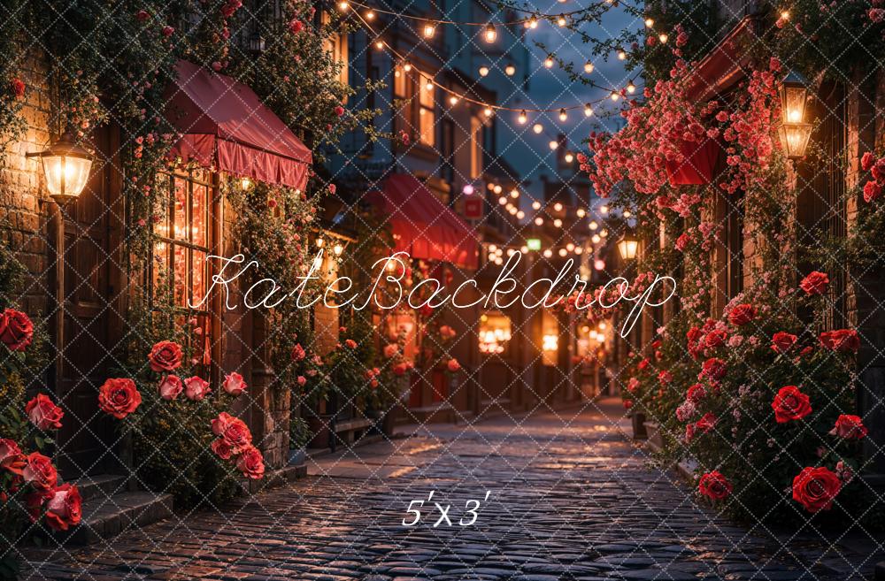 Kate Valentine's Day Romantic Street Shop Floral Backdrop Designed by Emetselch