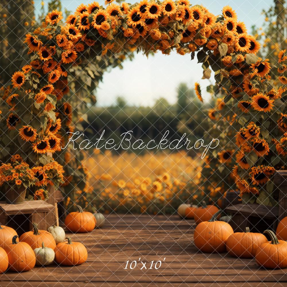 Kate Fall Forest Field Pumpkin Sunflower Arch Backdrop Designed by Emetselch