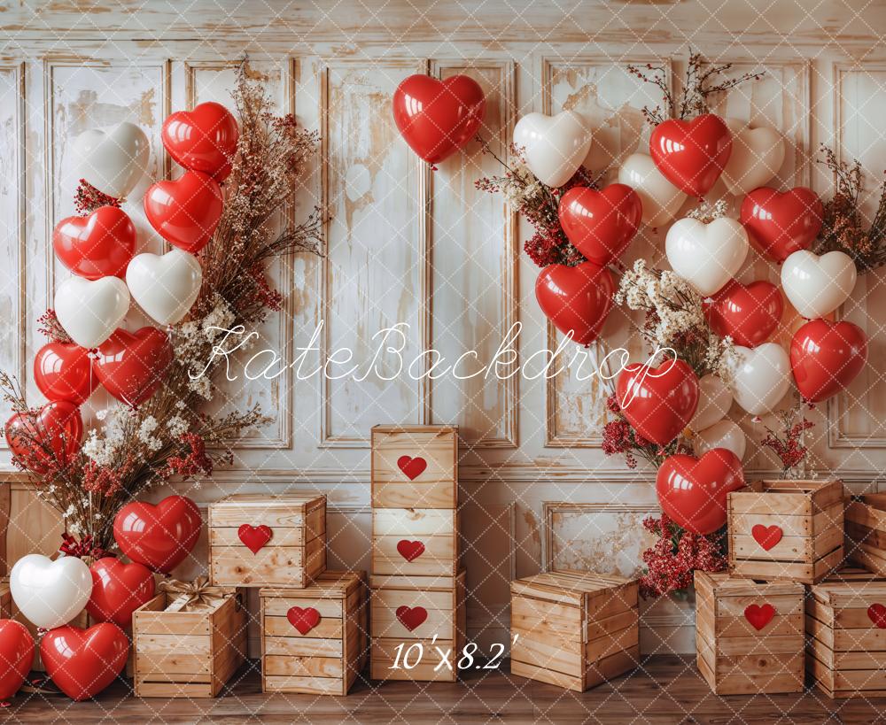 Kate Valentine Heart Balloons Rustic Wood Backdrop Designed by Emetselch