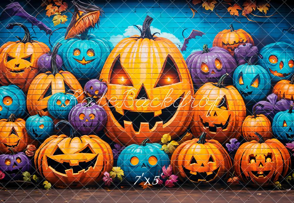 Halloween Graffiti Wall Pumpkin Lanterns Foto Achtergrond Designed by Emetselch