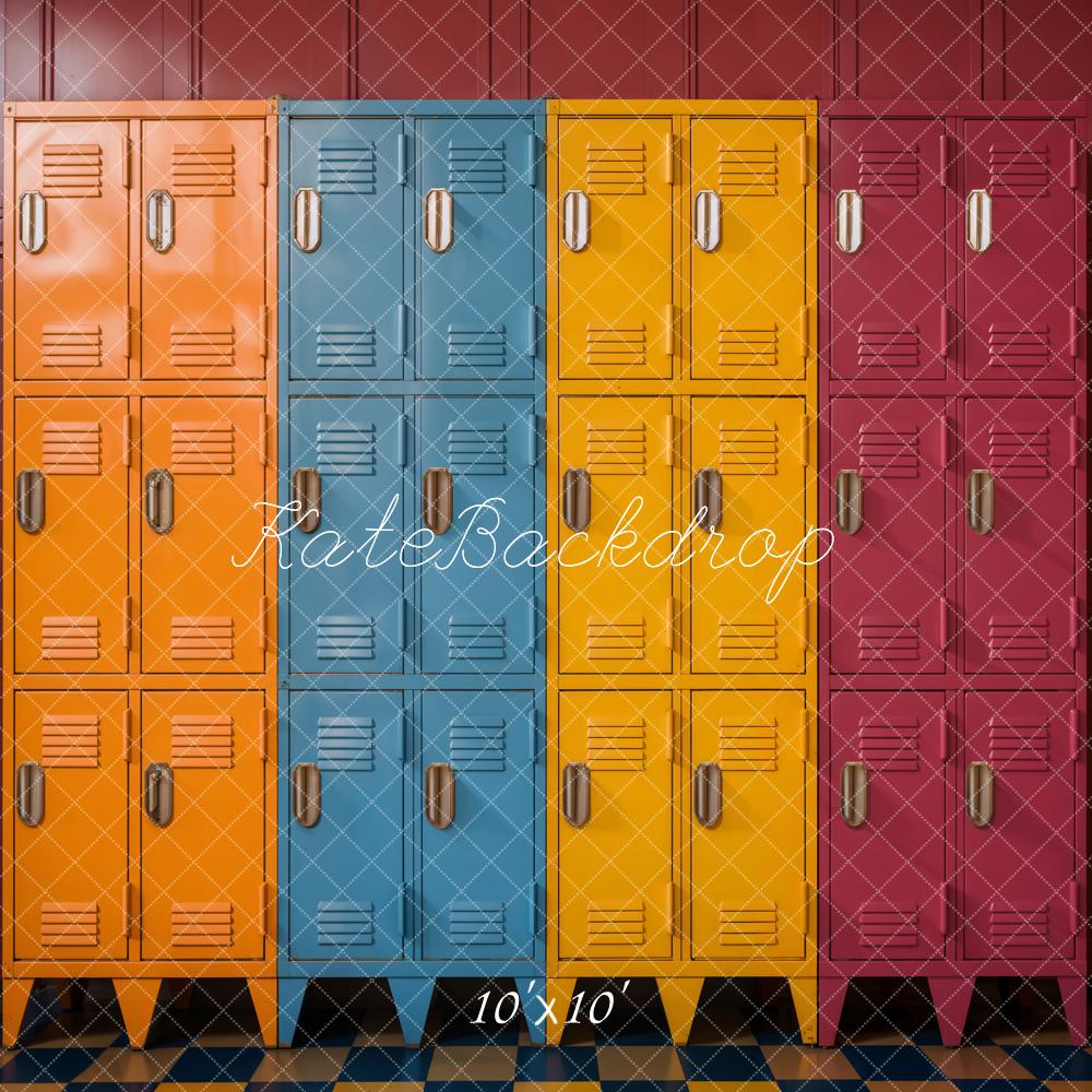 Kate Back to School Colorful Retro Locker Backdrop Designed by Emetselch