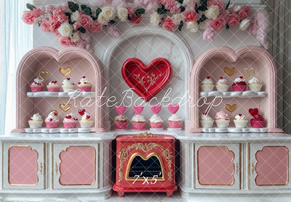 Kate Valentine Cupcake Pink Kitchen Heart Backdrop Designed by Mini MakeBelieve