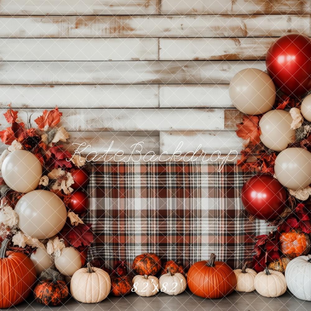 Kate Fall Pumpkin Balloon Wood Wall Backdrop Designed by Patty Roberts