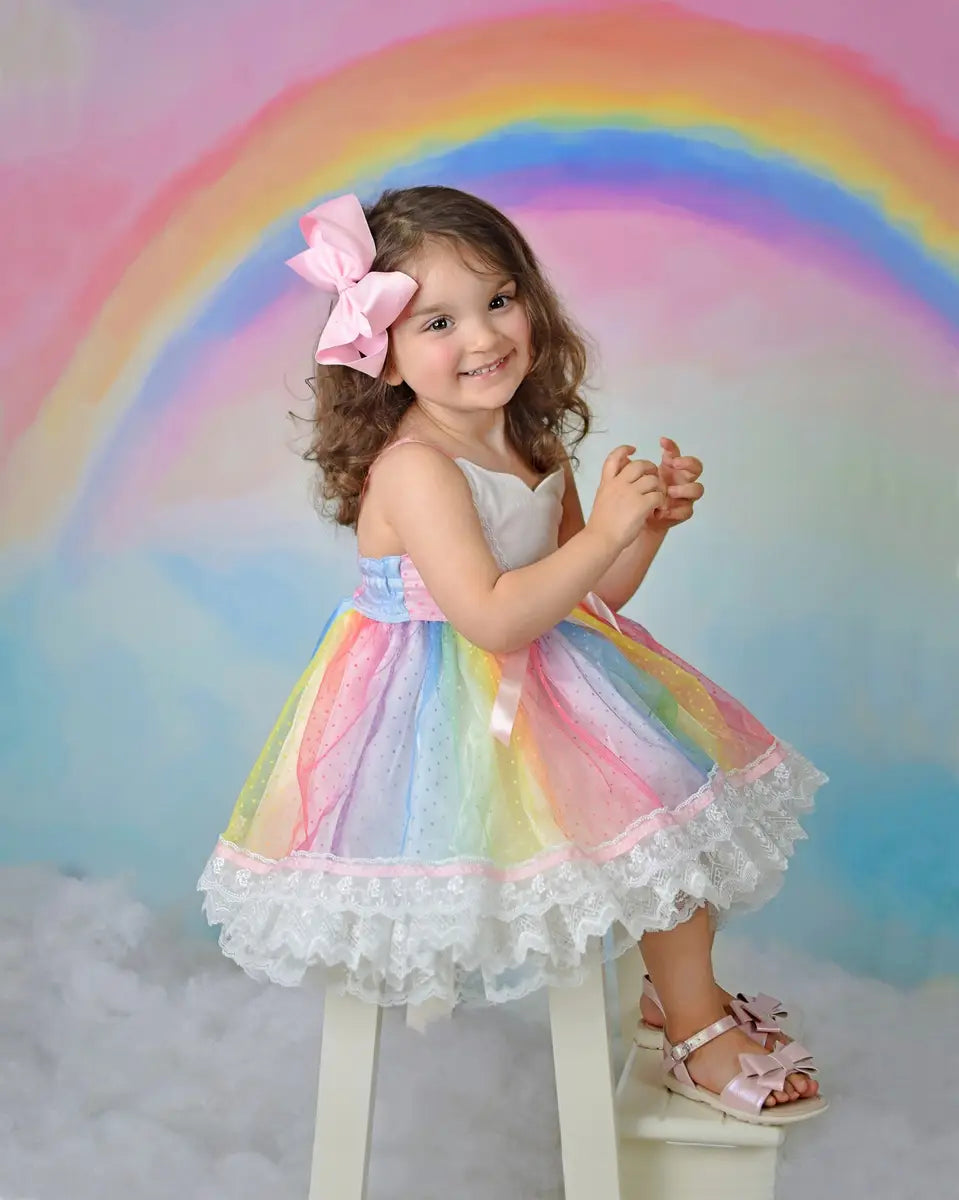 Kate Rainbow Clouds Backdrop Cake Smash Designed by Chain Photography