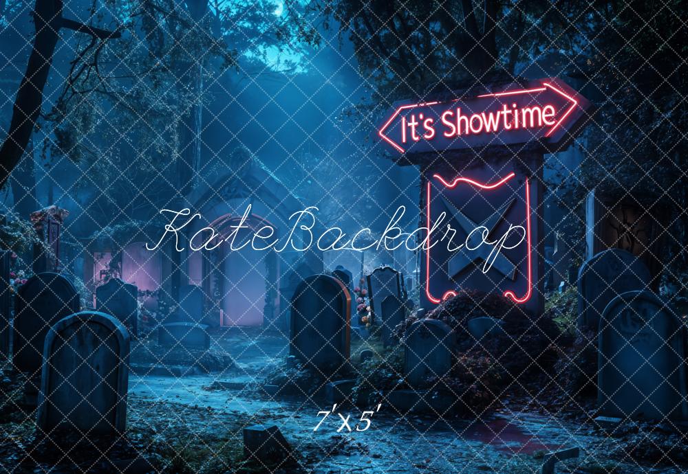 Kate Halloween Neon Graveyard Night Backdrop Designed by Emetselch