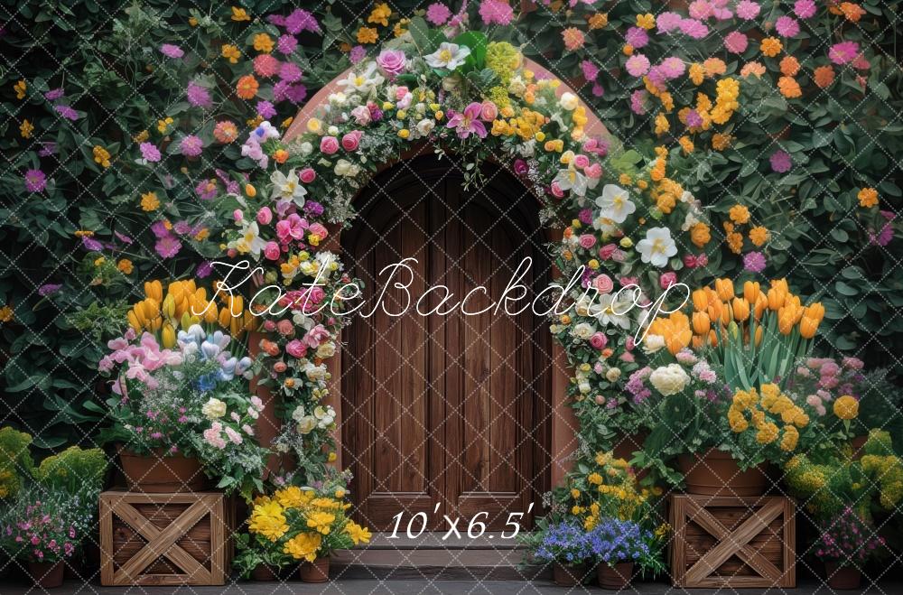 Kate Spring Flower Arch Wooden Door Backdrop Designed by Mini MakeBelieve