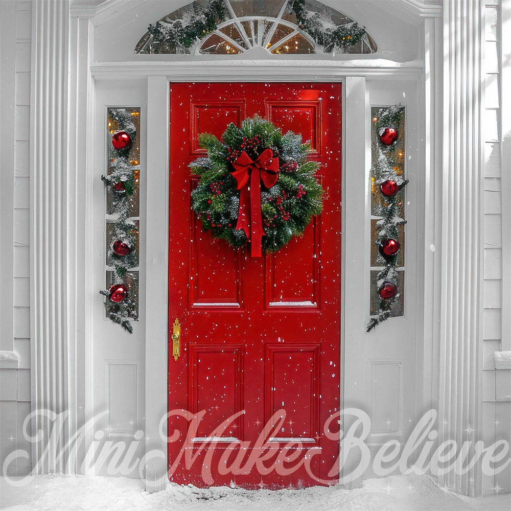 Porta Rossa di Natale Sfondo Bianco Retro a Parete Progettato da Mini MakeBelieve