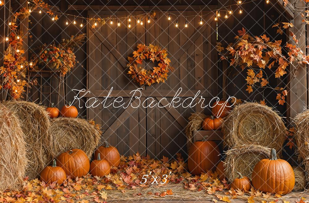 Kate Fall Barn Door Hay Bale Backdrop Designed by Emetselch