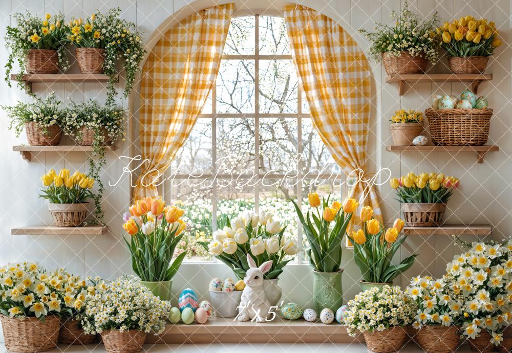 Kate Easter Bunny Floral Window Curtain Backdrop Designed by Emetselch