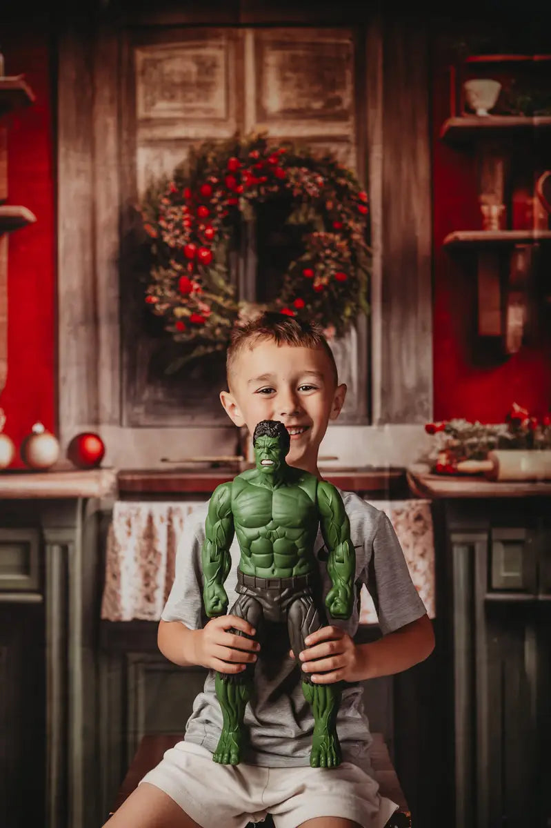 Kate Red and Green Christmas Kitchen Backdrop Designed by Mandy Ringe Photography