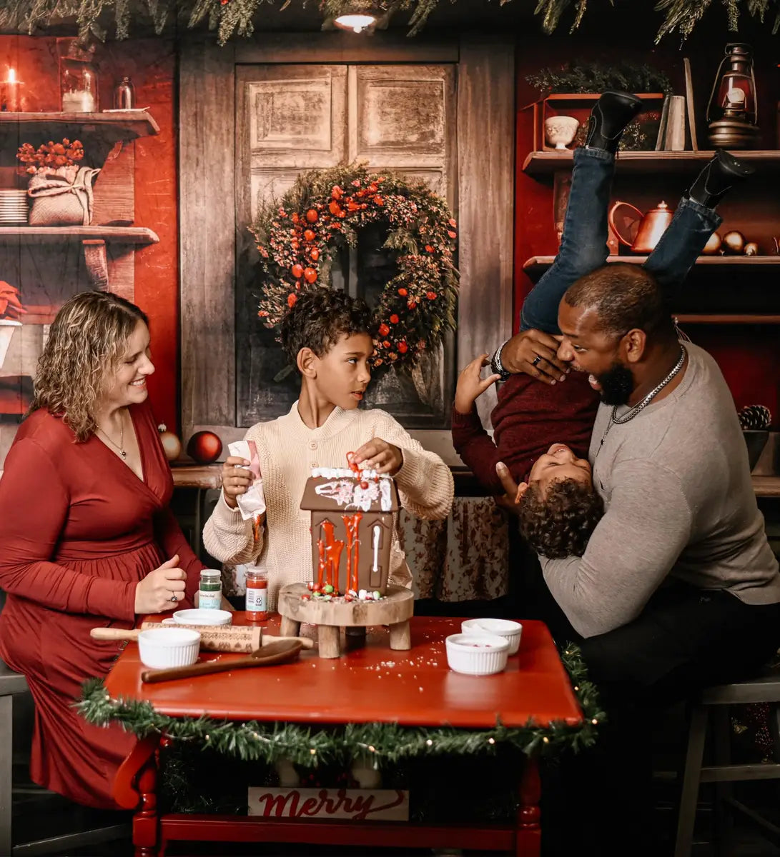 Kate Red and Green Christmas Kitchen Backdrop Designed by Mandy Ringe Photography