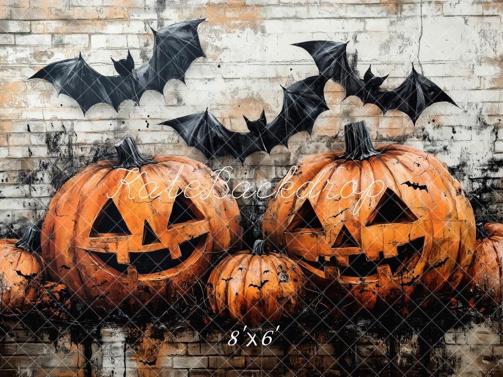 Kate Halloween Pumpkin Bat Brick Wall Backdrop Designed by Patty Roberts