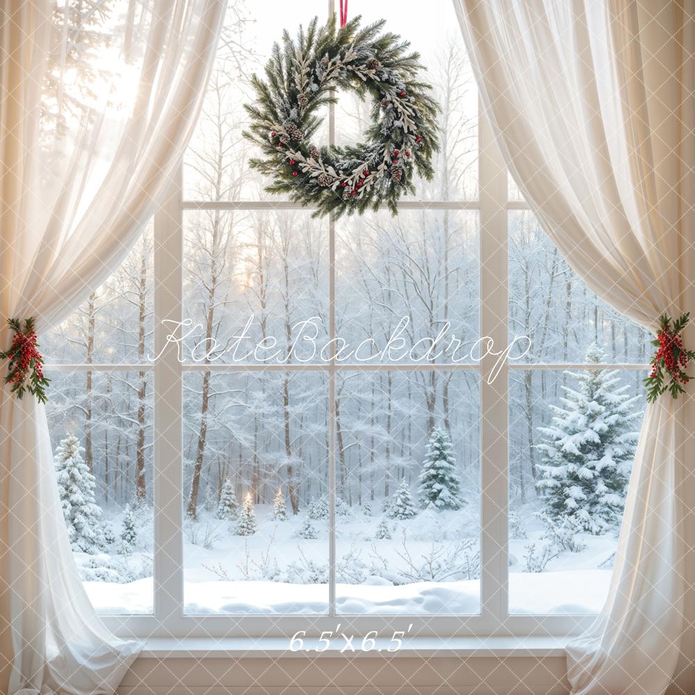 Kate Christmas White Window Wreath Backdrop Designed by Emetselch