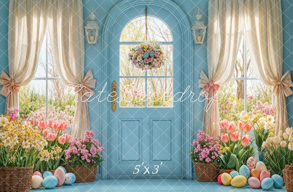 Kate Easter Spring Floral Door Blue Backdrop Designed by Emetselch