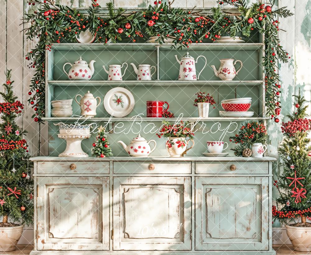 Kate Christmas Kitchen Sunshine Green Cabinets Backdrop Designed by Emetselch