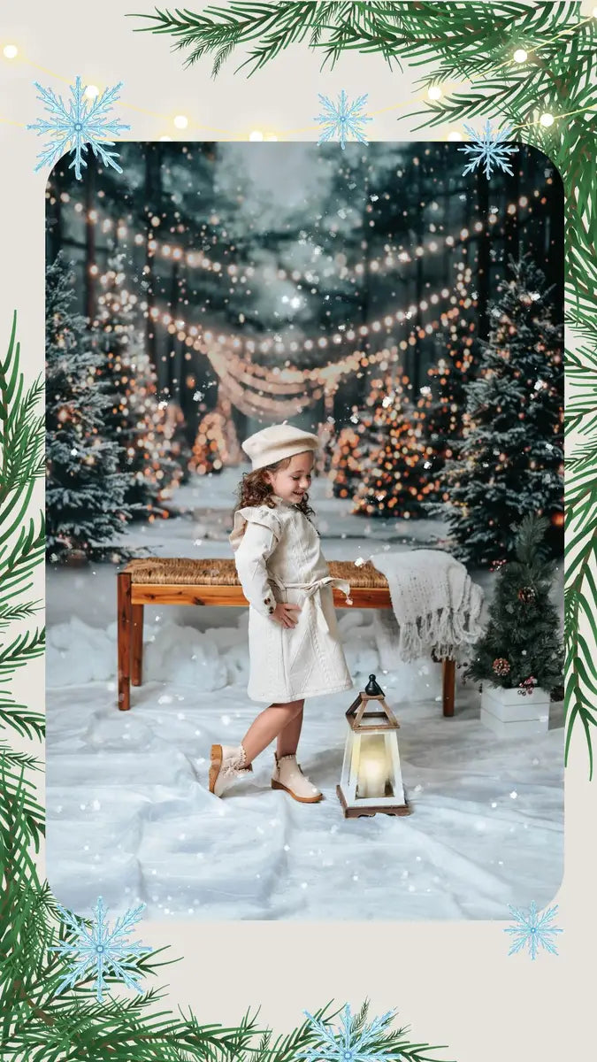 Kate Winter Christmas Outdoor Forest White Snowland Backdrop Designed by Emetselch