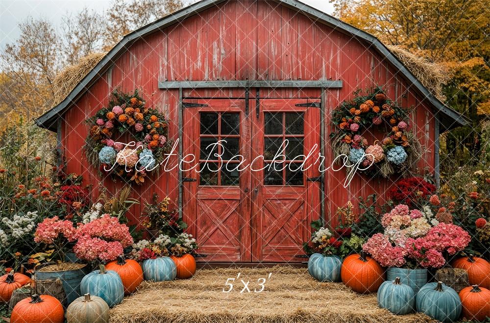 Kate Fall Red Barn Floral Pumpkin Backdrop Designed by Mini MakeBelieve