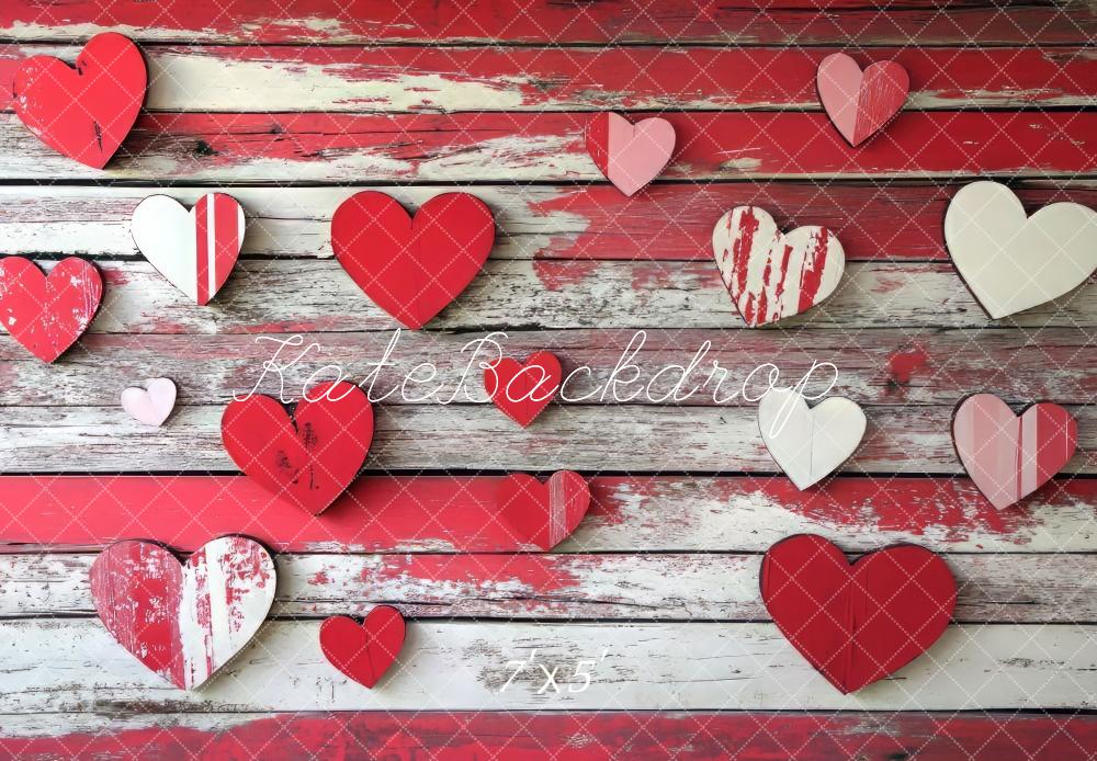 Kate Valentine Red Hearts Wood Floor Backdrop Designed by Mini MakeBelieve