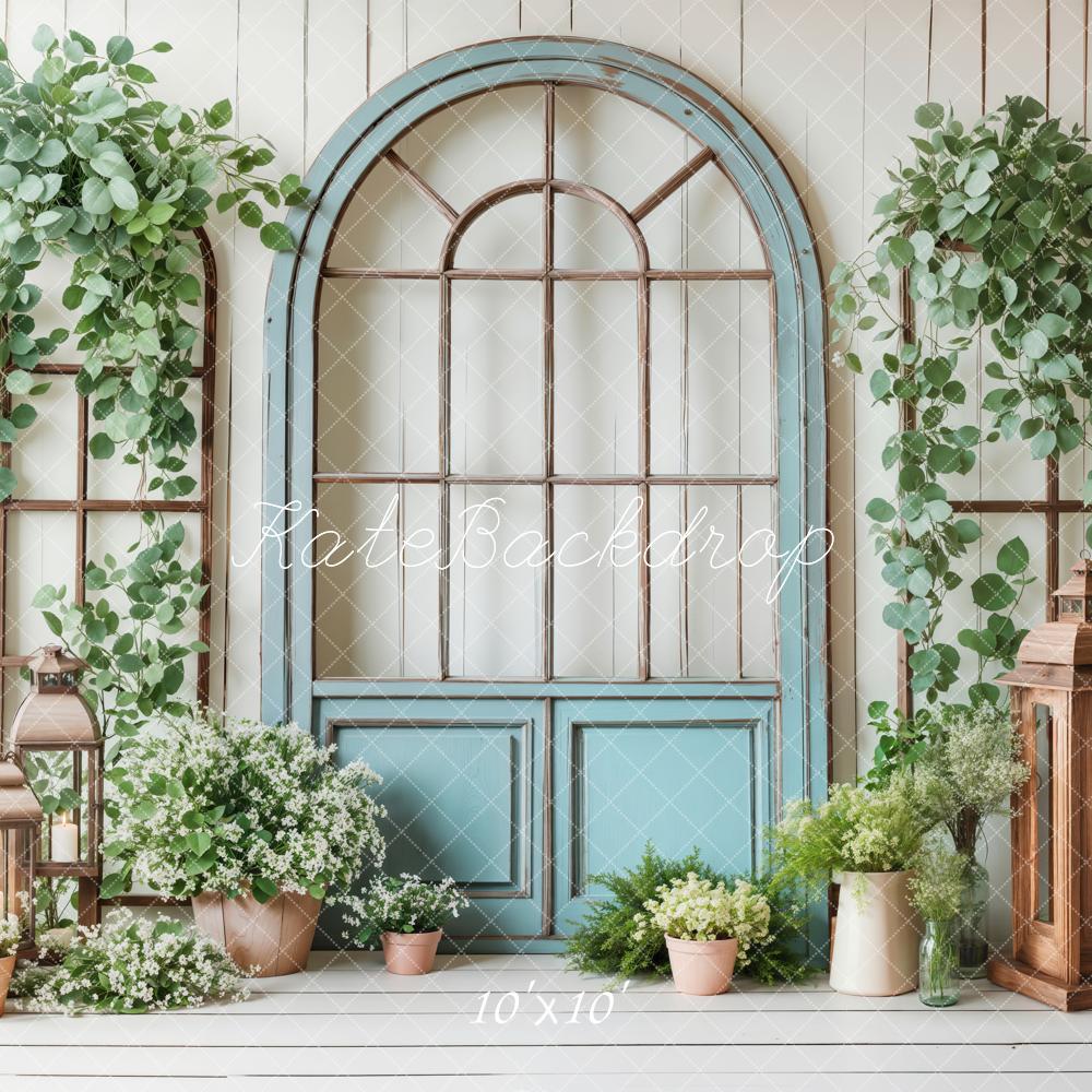 Kate Spring Blue Door Greenery Backdrop Designed by Emetselch