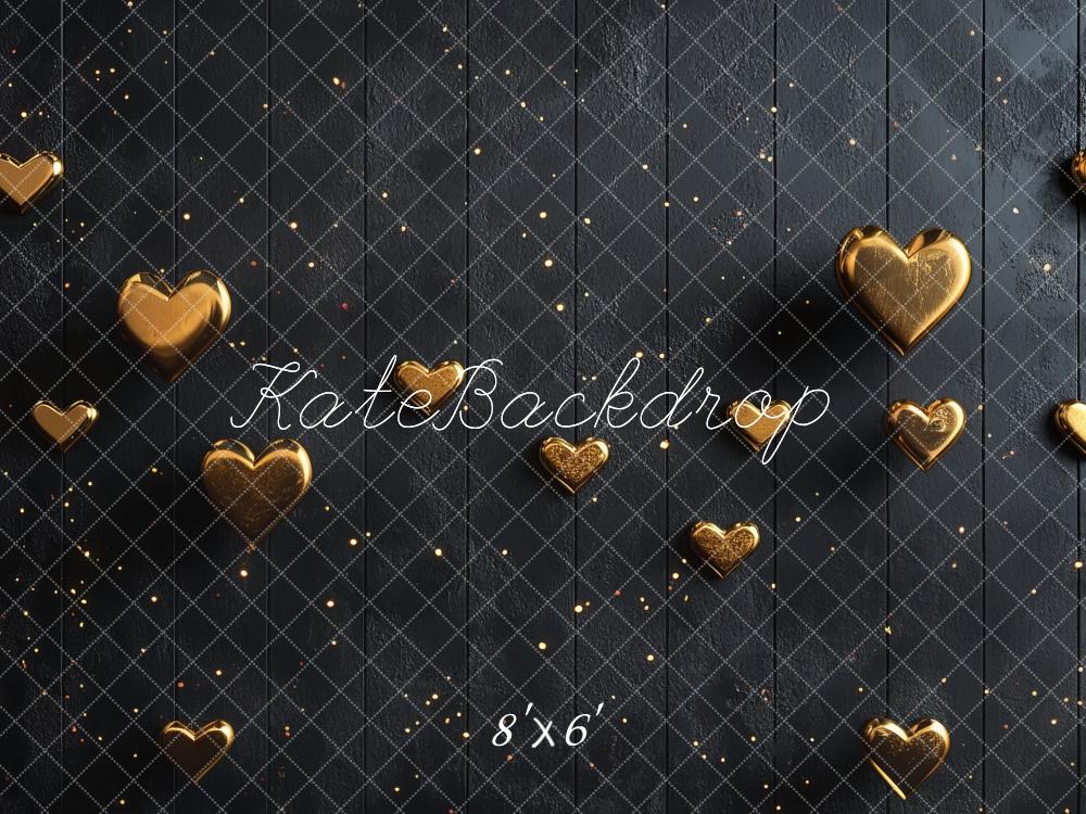 Kate Valentine Golden Hearts Black Floor Backdrop Designed by Mini MakeBelieve