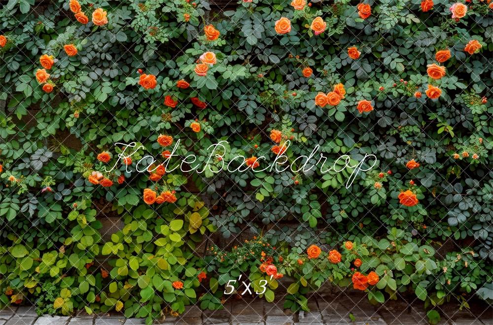 Kate Floral Garden Orange Rose Ivy Wall Backdrop Designed by Mini MakeBelieve