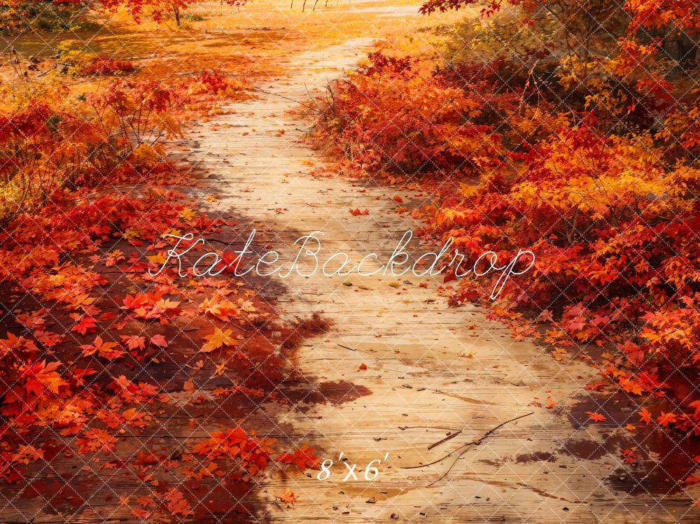 Kate Fall Red Fallen Maple Leaves Path Floor Backdrop Designed by Kate Image