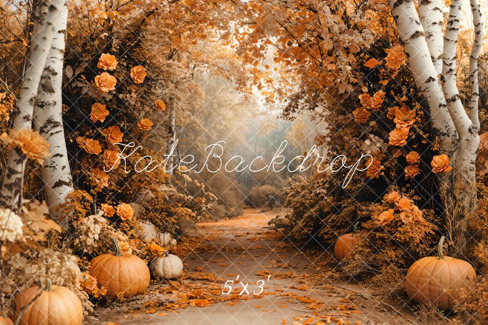 Fall Maple Forest Flowers Pumpkin Foto Achtergrond Designed by Emetselch