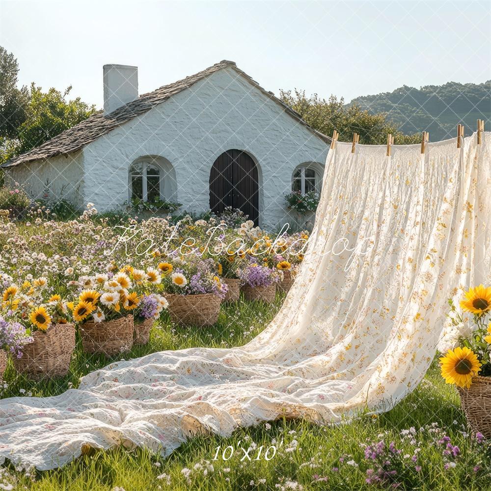 Kate Long Sheet Cottage Garden Sunflowers Backdrop Designed by Mini MakeBelieve