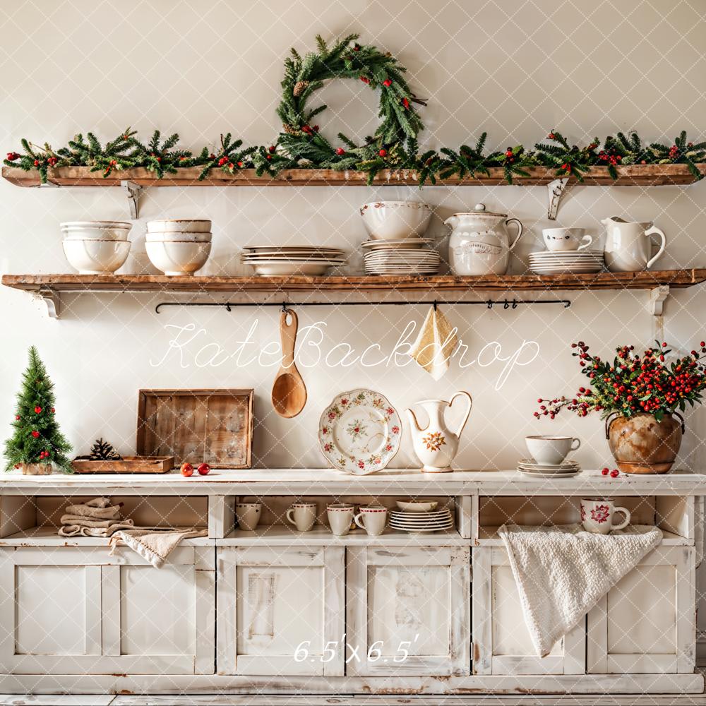 Kate Christmas Kitchen White Cabinet Cutlery Backdrop Designed by Emetselch