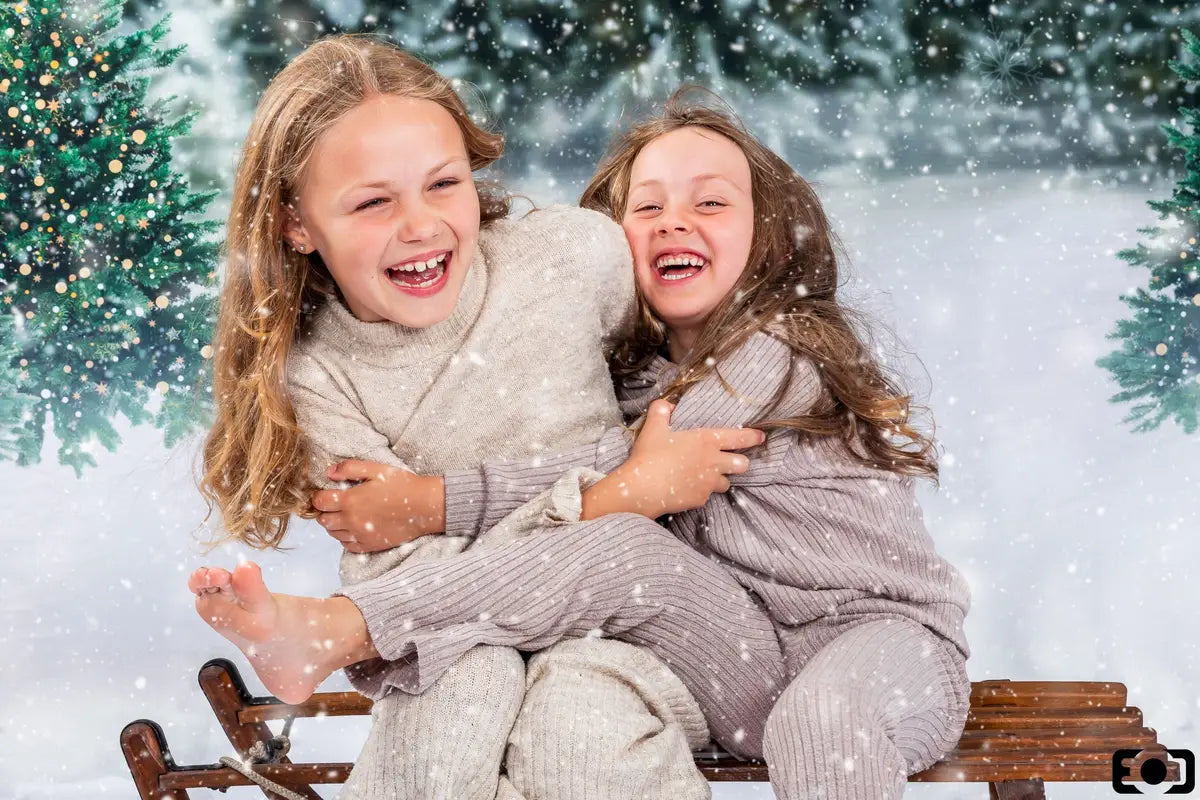 Fondo de luces de bosque nevado de Navidad para fotografía