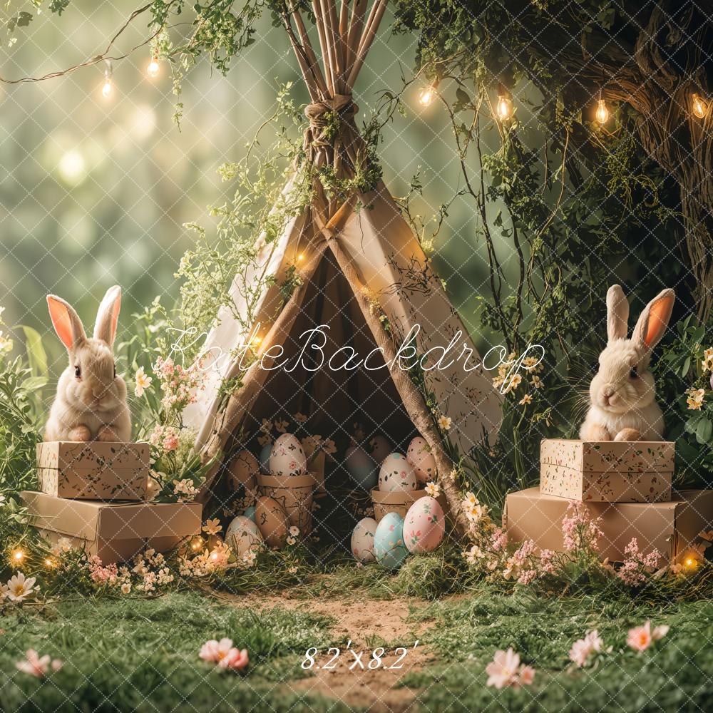 Easter Bunny Tent Forest Lights Foto Achtergrond Designed by Emetselch