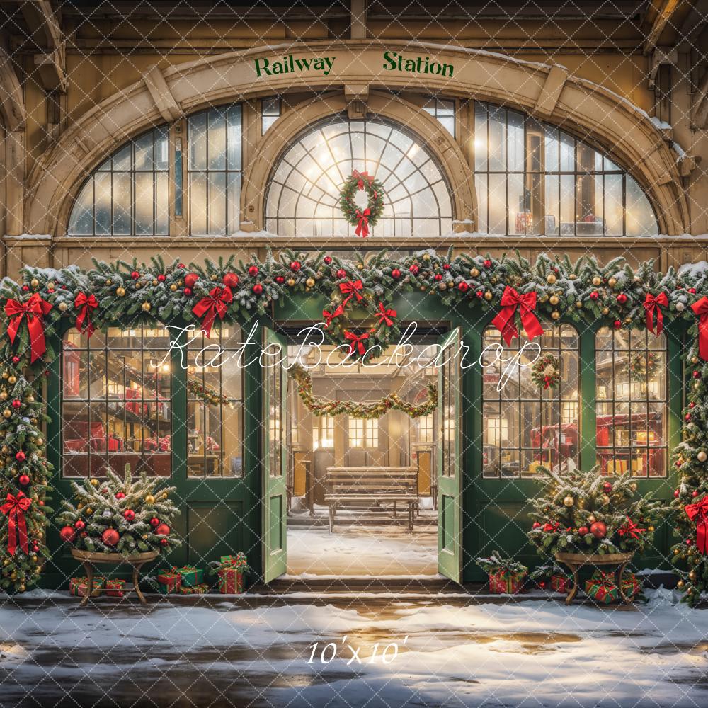 Kate Christmas White Retro Railway Station Backdrop Designed by Emetselch