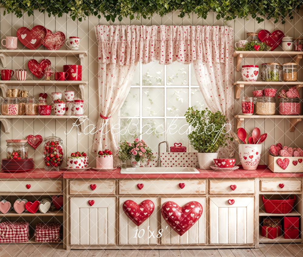 Kate Valentine's Day Kitchen Red Heart Plates Backdrop Designed by Emetselch