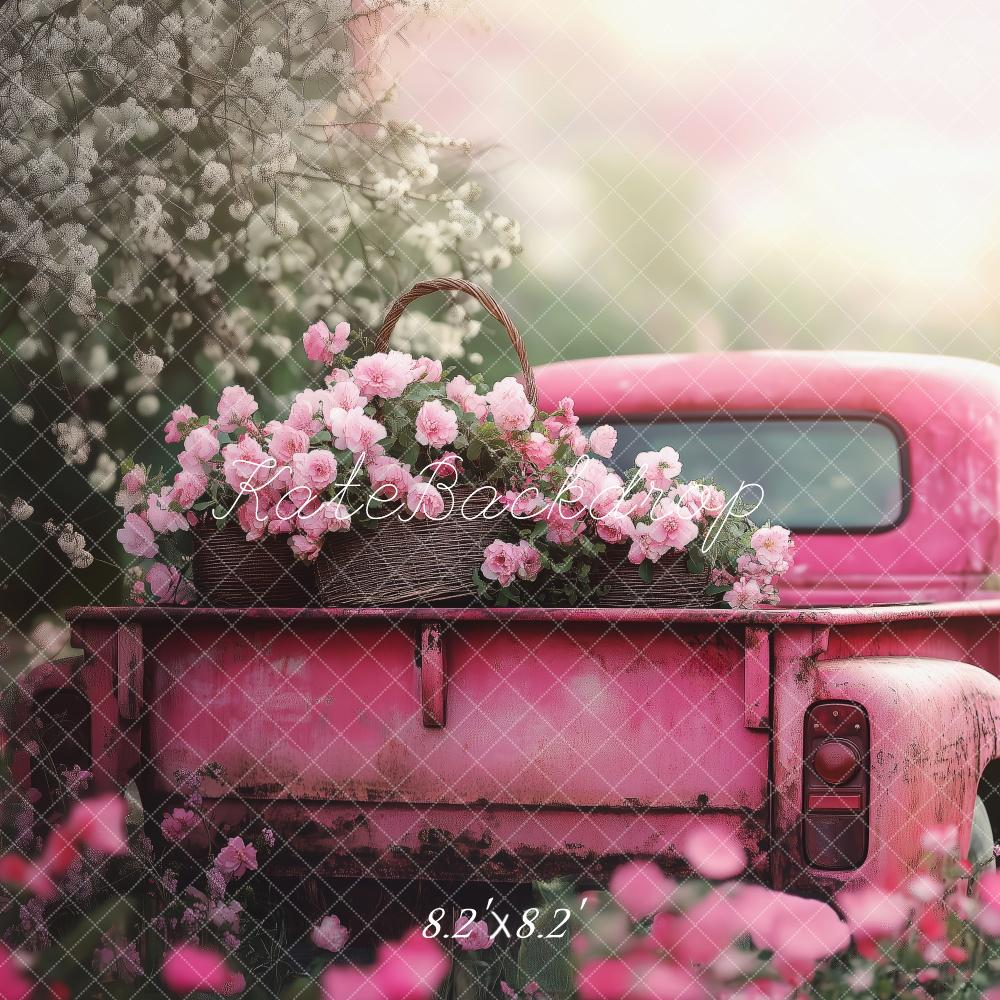 Kate Valentine Pink Truck Flower Garden Backdrop Designed by Patty Roberts