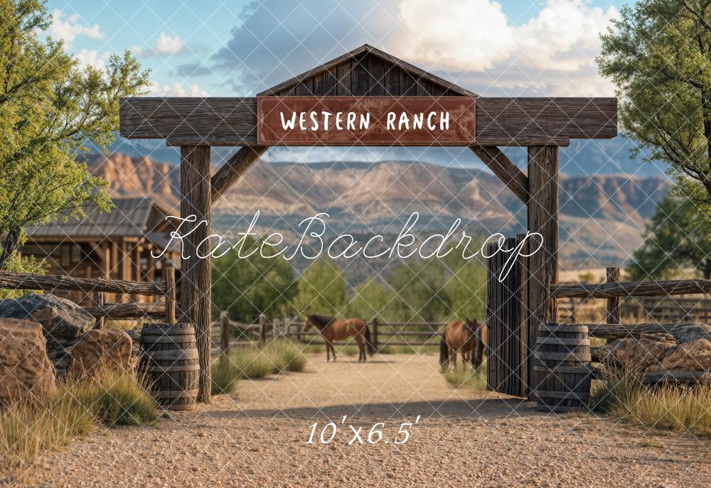 Kate Western Ranch Horses Mountain Backdrop Designed by Emetselch