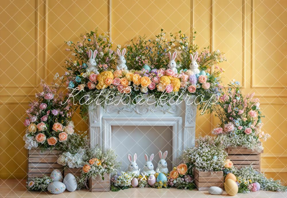 Kate Easter Bunny Flower Fireplace Backdrop Designed by Emetselch