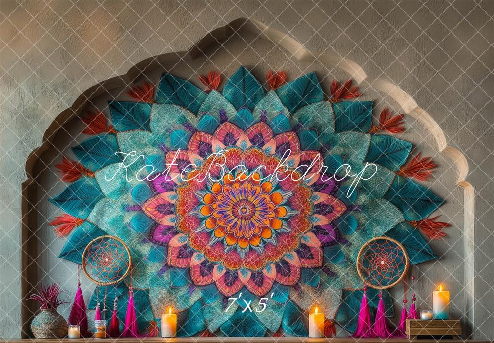 TEST Boho Colorido Mandala Vela Retro Fondo Designed by Mini MakeBelieve